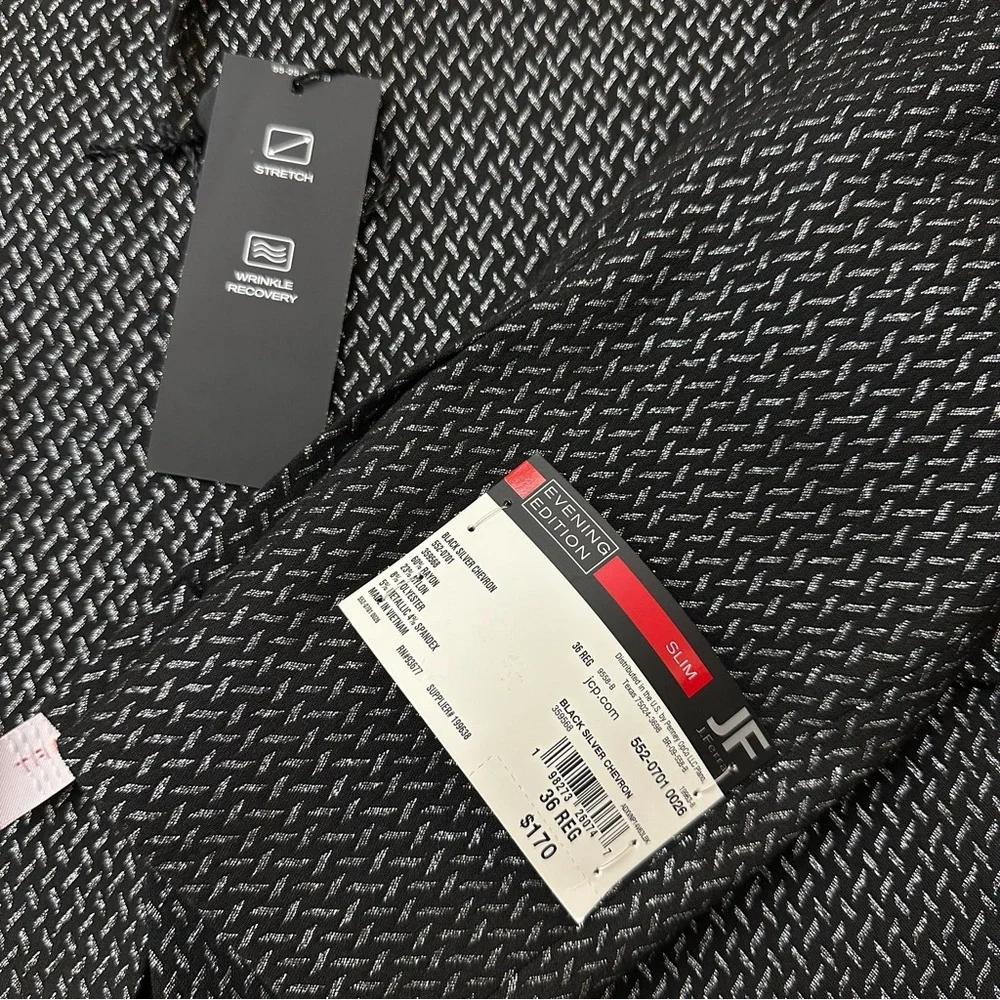 JF J. Ferrar Evening Jacket Suit Sport Coat Blazer Sz 36 Reg Black Silver